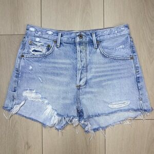 AGOLDE High Rise Distressed Denim Shorts 28 Light Wash Frayed Hem Cotton READ!
